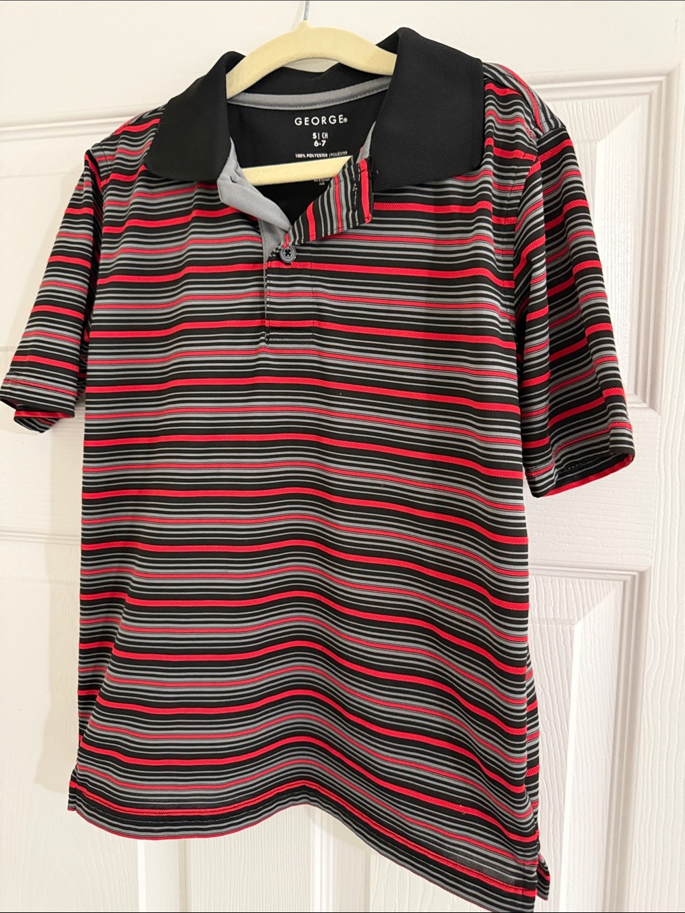 George Men’s Black, Red & Gray Striped Polo Shirt